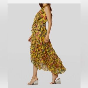 Misa Los Angeles Ilune Yellow Floral Self-Tie Wrap Dress NWT